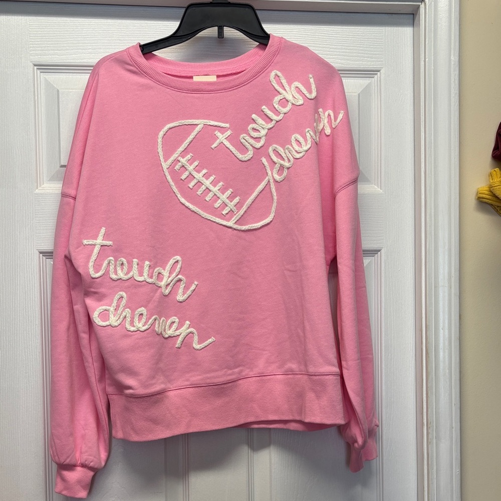 Pink Touchdown Crochet Embroidered Football Sweatshirt Medium New